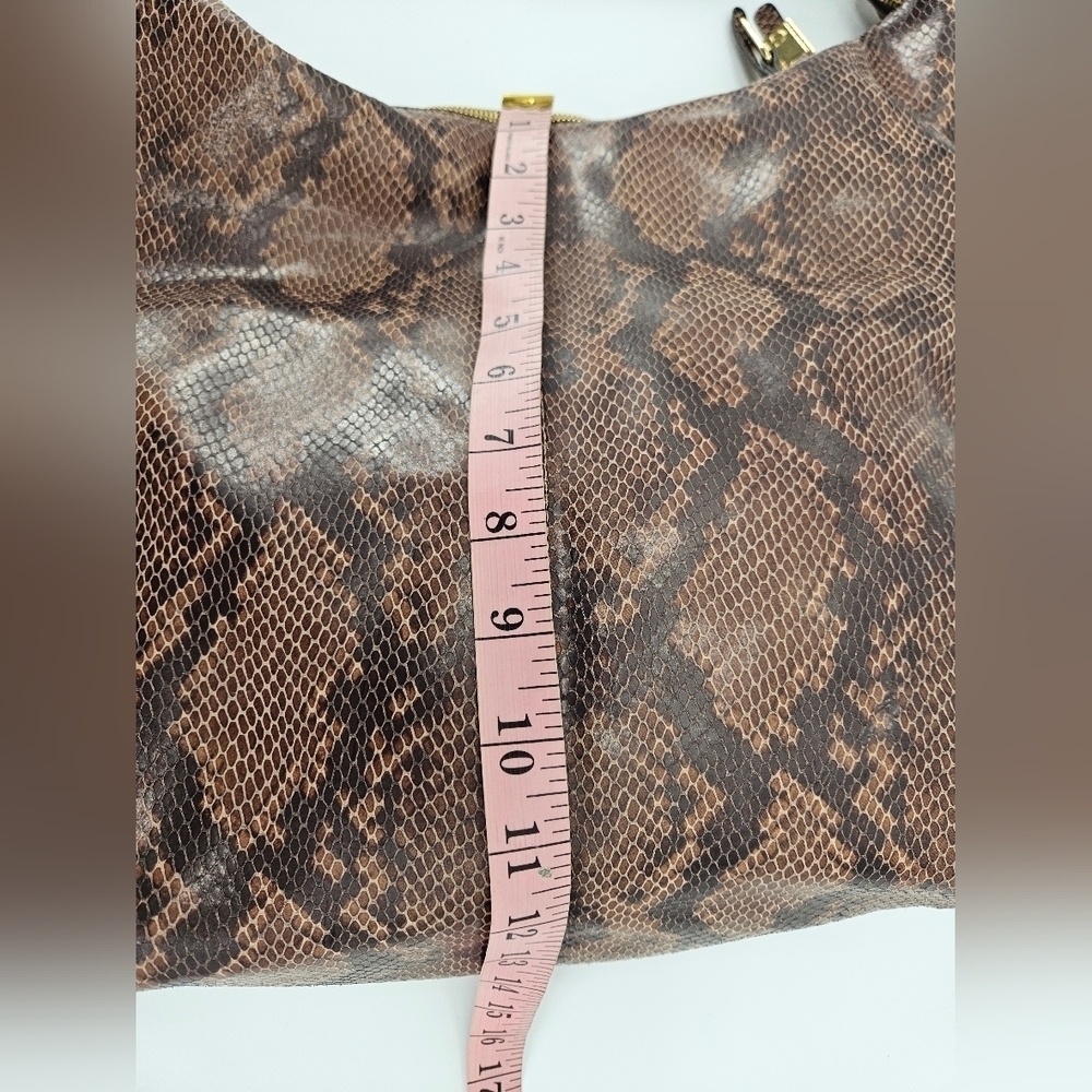 GILI Got To Love It Large LEATHER Emb SNAKE Choc Brown TASSEL Hobo Bag PURSE - Picture 9 of 14